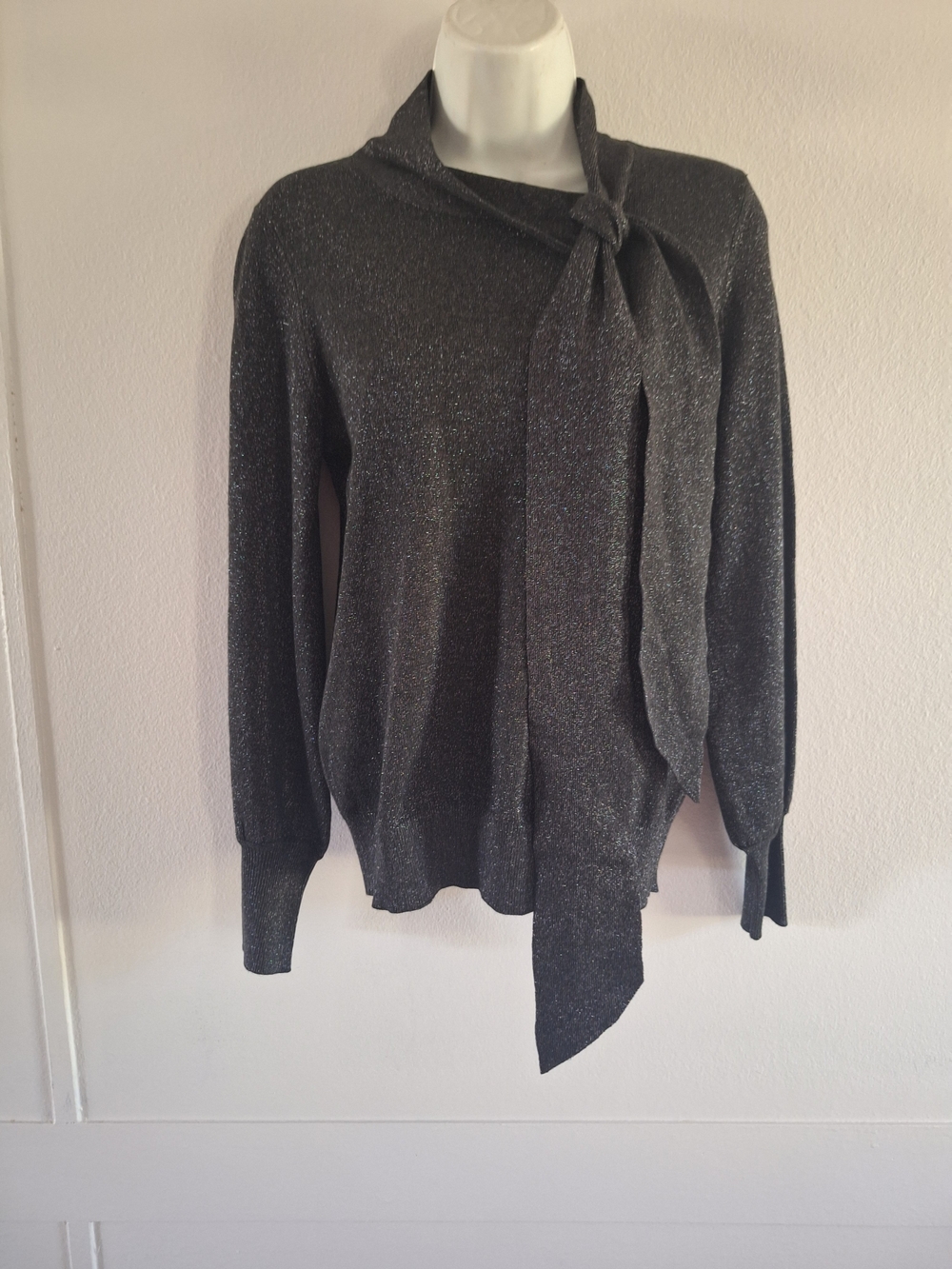 Liz Claiborne Metallic Charcoal Tie-Neck Sweater